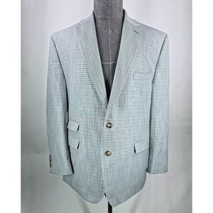 Tayion Sport Coat Mens 46R Green Gingham Check Rayon‎ Blend Blazer Suit Jacket